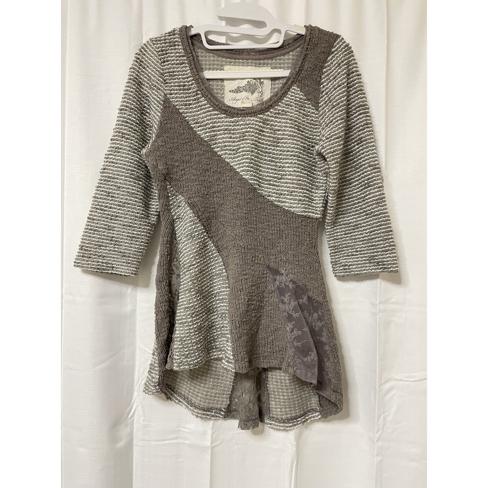 Anthropologie Angel of the North Leta Mixed Media Boucle Lace Sweater M textured